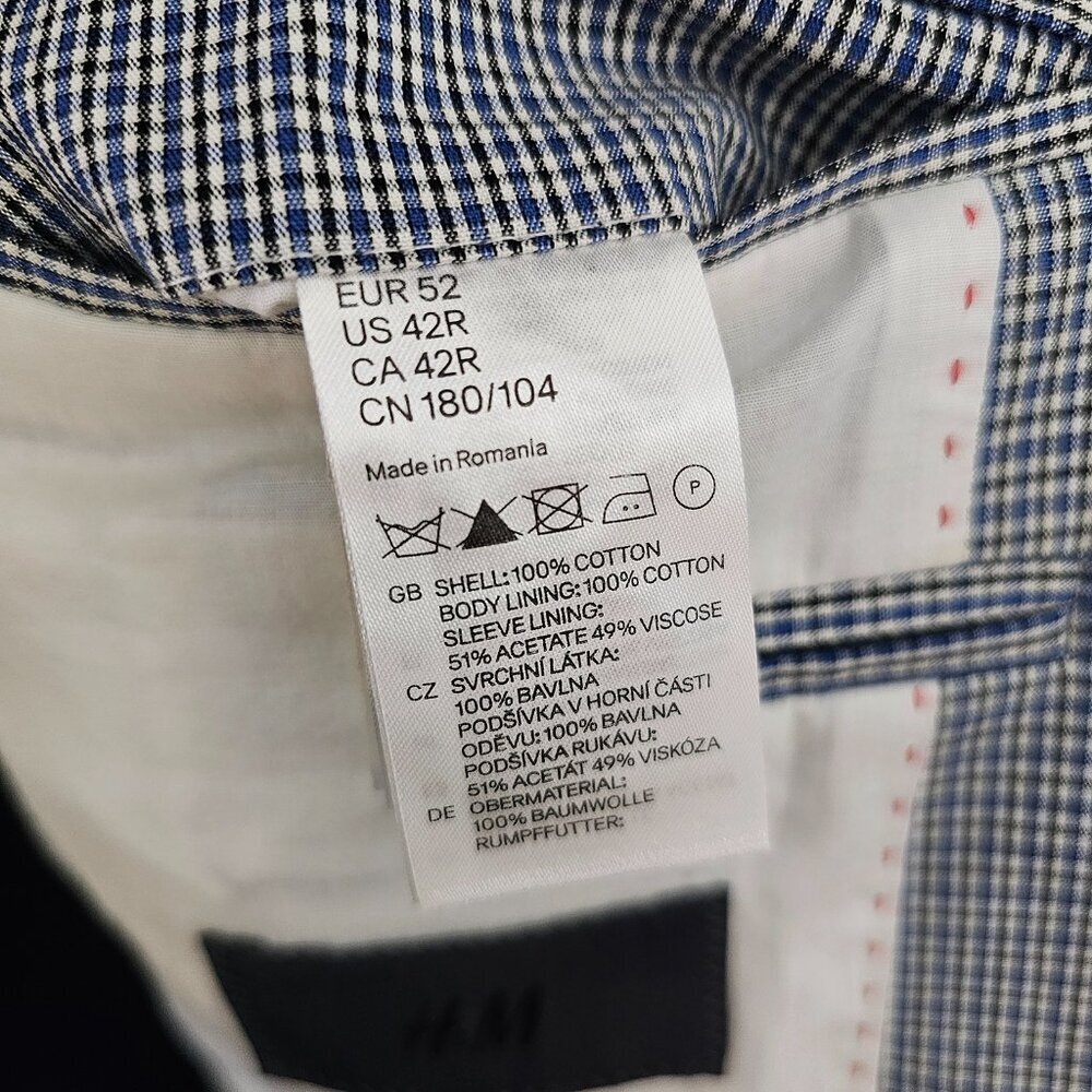 H&M 42R Blue Check 2-Button Sport Coat Blazer Jacket P073 - Picture 11 of 11